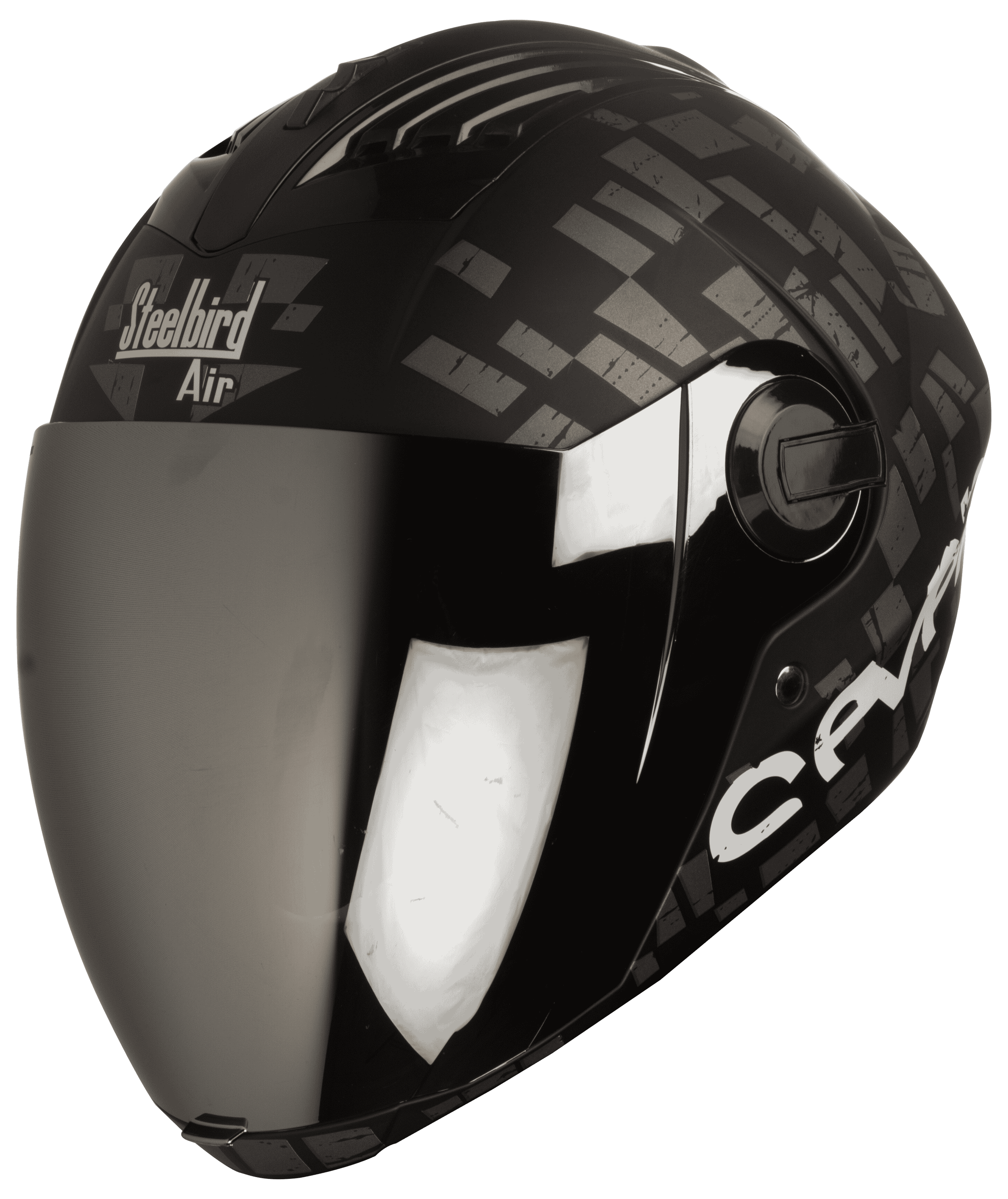 SBA-2 Seven Mat Black With Grey ( Fitted With Clear Visor  Extra Silver Chrome Visor Free)